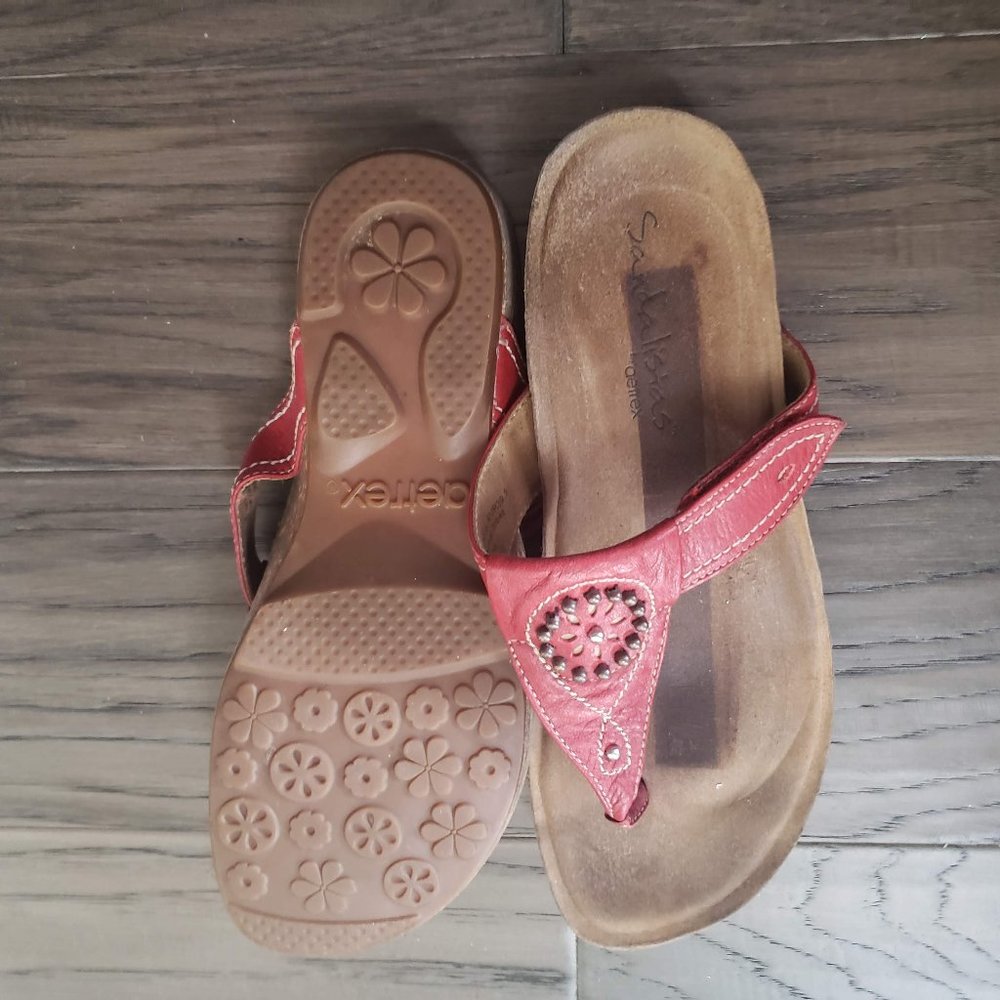 Sandalistas by aetrex Red Leather Adj. Sandals